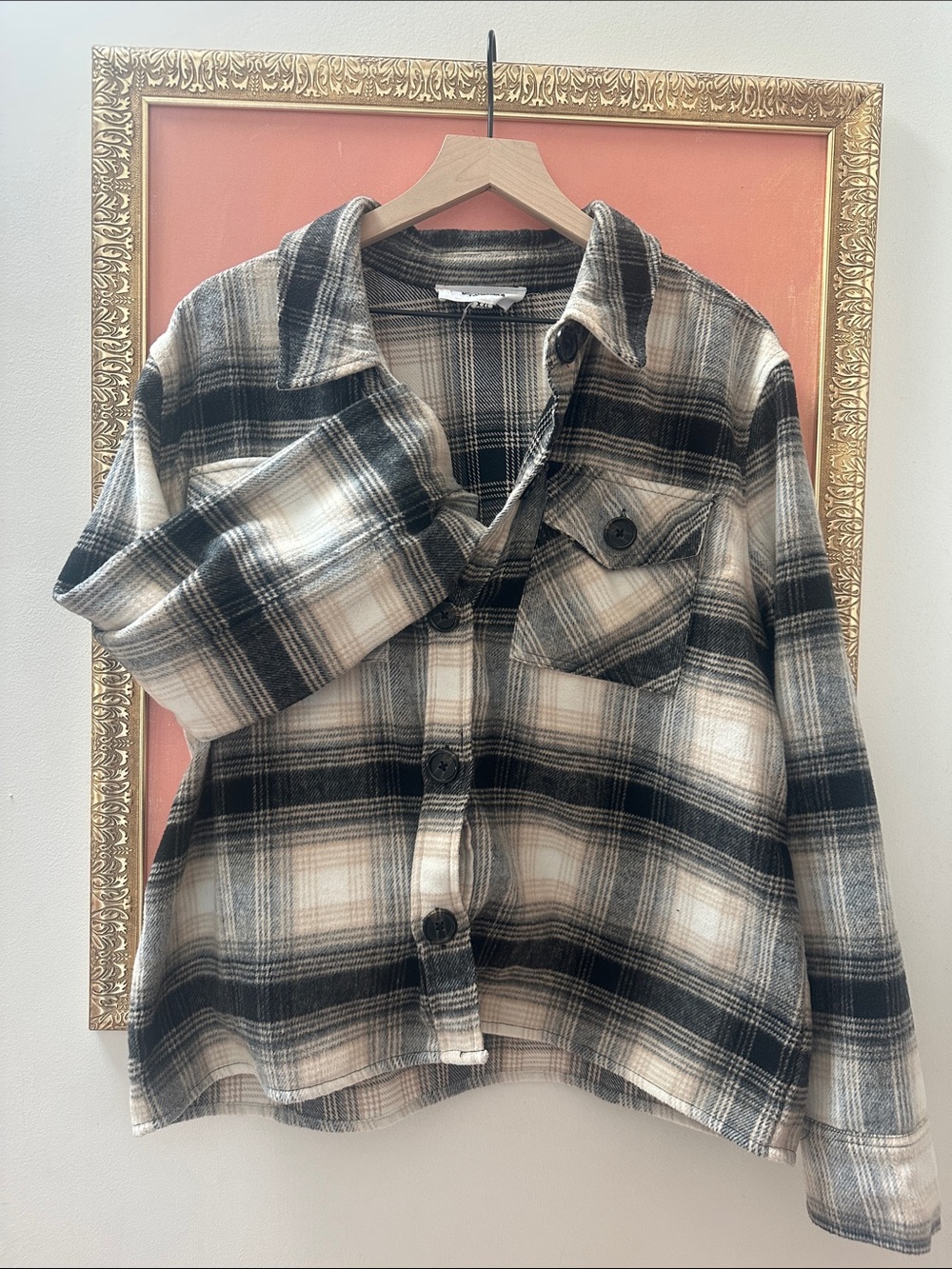 BB Dakota Steve Madden Boxy Shacket Cream Plaid Button-Down Shirt Jacket XXL